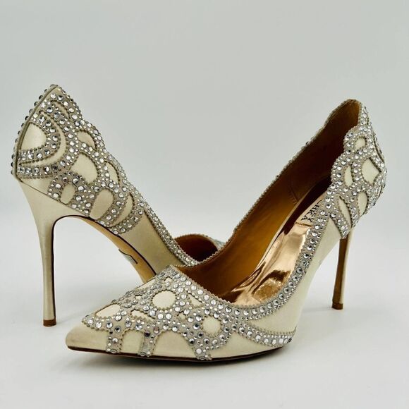 Badgley Mischka Collection Rouge Embellished Evening Pointed Toe Pump Size 8 - Picture 4 of 14